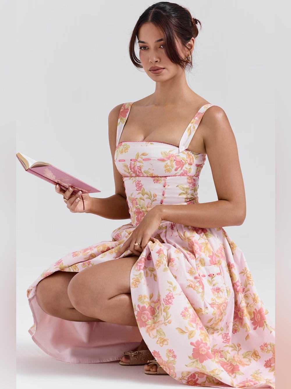 HOUSEOFCB 'Vivien' Peach
Poppy Print Cotton Midi
Sundress/Size S-US(F)4-6
